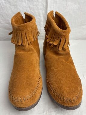 Minnetonka Leather Back Zip Hardsole Ankle Boot Brown Sz. 7